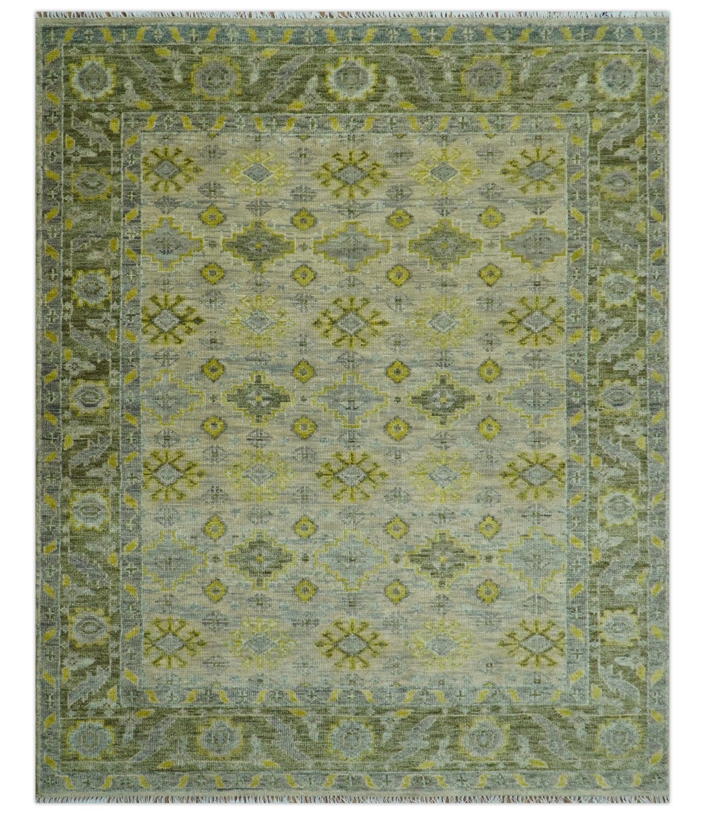 Custom Made Beige And Gray Traditional Hand Knotted wool area rug