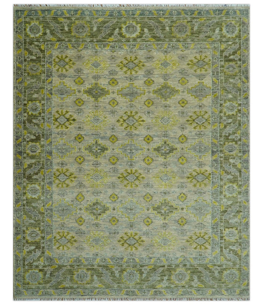 Custom Made Beige And Gray Traditional Hand Knotted wool area rug