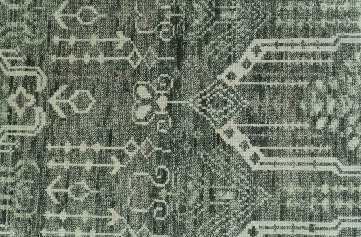 Custom Made Beige And Green  Modern Geometrical Design Hand Knotted wool rug