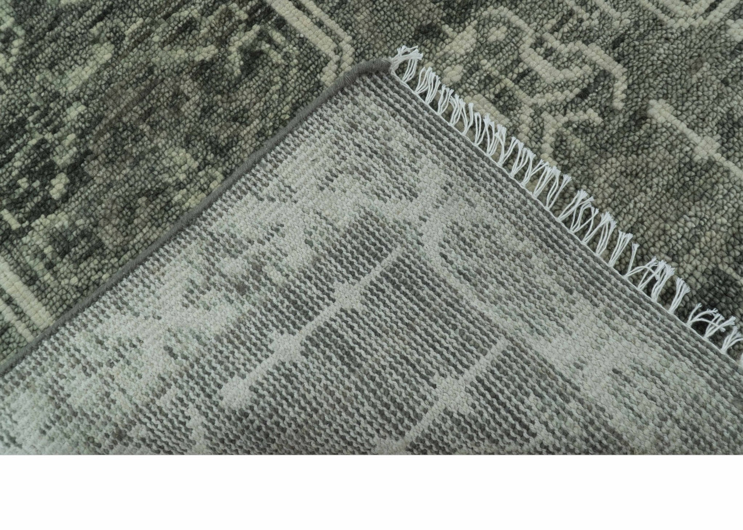 Custom Made Beige And Green  Modern Geometrical Design Hand Knotted wool rug