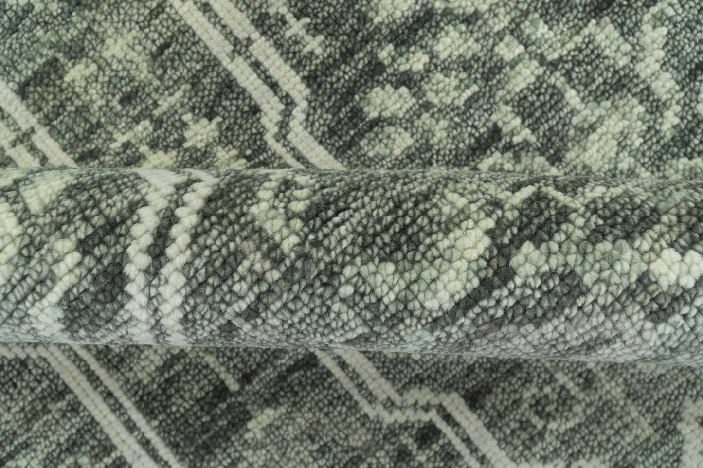 Custom Made Beige And Green  Modern Geometrical Design Hand Knotted wool rug