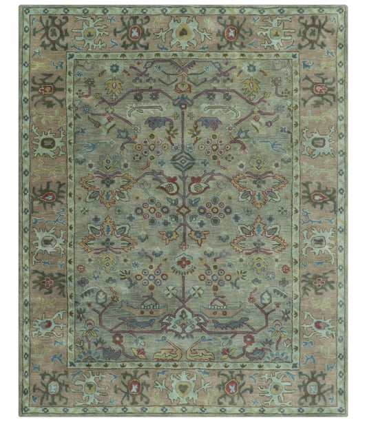 Custom Made Beige and peac Traditional Oushak Design Hand Tufted Wool Rug