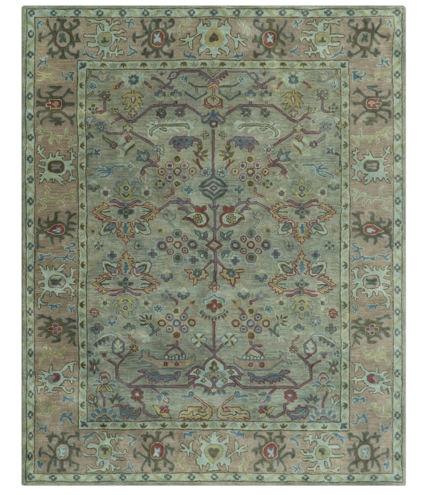 Custom Made Beige and peac Traditional Oushak Design Hand Tufted Wool Rug