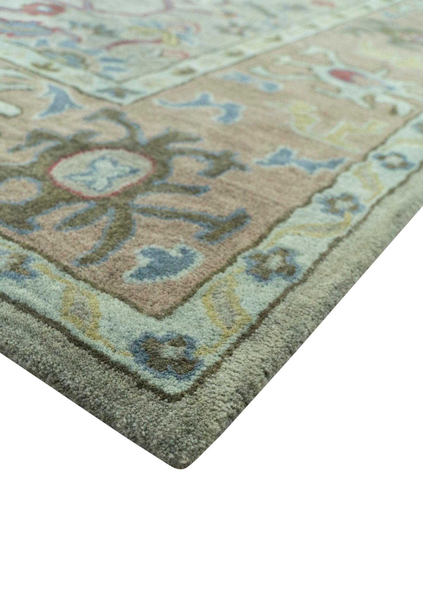 Custom Made Beige and peac Traditional Oushak Design Hand Tufted Wool Rug