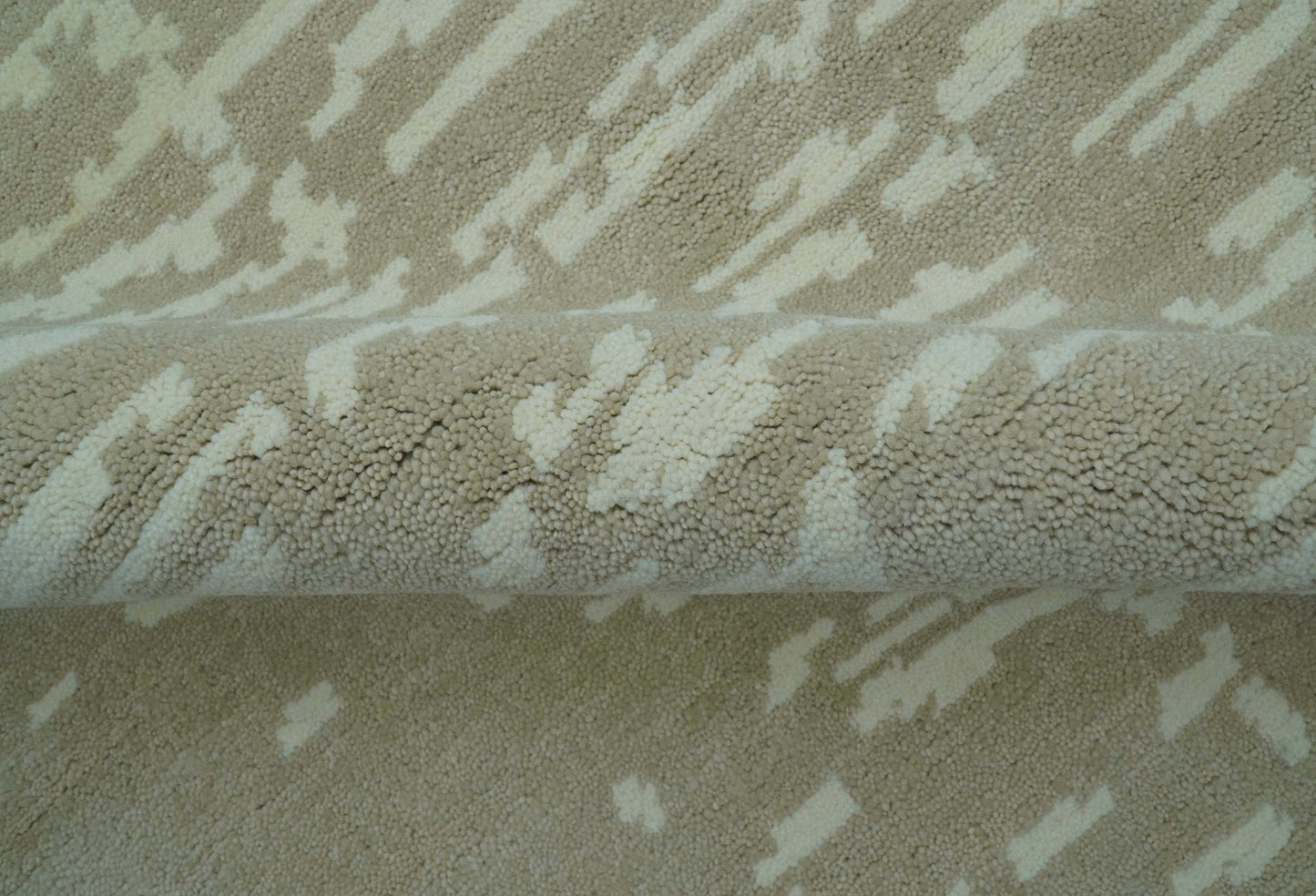 Custom Made Beige Modern Contemporary Hand Knotted Wool Area Rug
