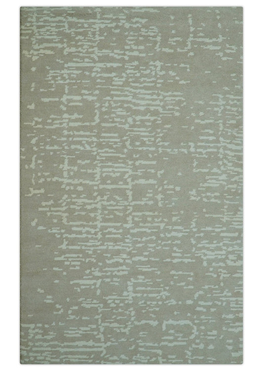 Custom Made Beige Modern Contemporary Hand Knotted Wool Area Rug