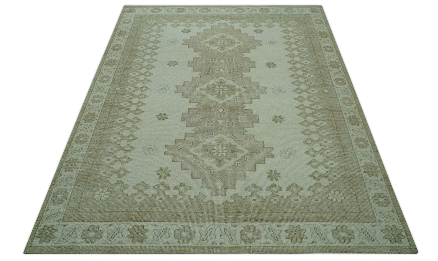 Custom Made Beige Traditional Turkish Design Hand knotted Wool Area Rug