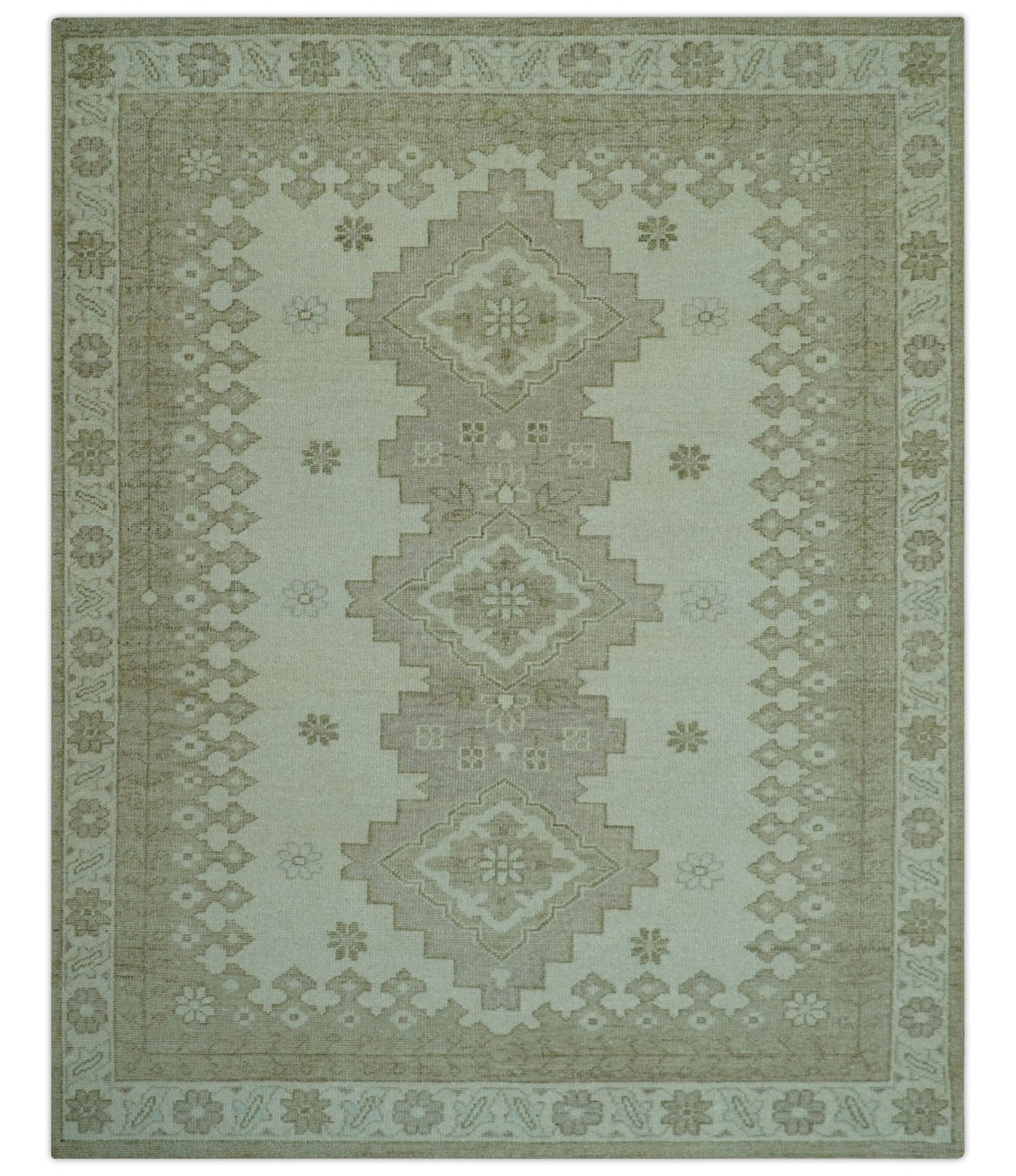 Custom Made Beige Traditional Turkish Design Hand knotted Wool Area Rug