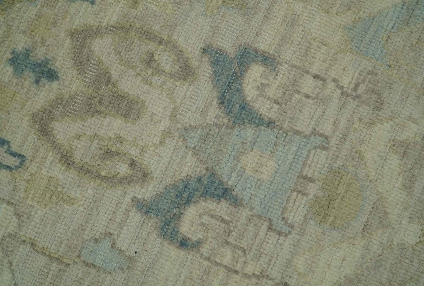Custom Made Blue And Beige Modern Ikat Design Hand Knotted Wool Area Rug