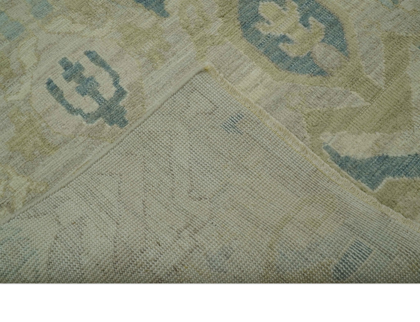 Custom Made Blue And Beige Modern Ikat Design Hand Knotted Wool Area Rug