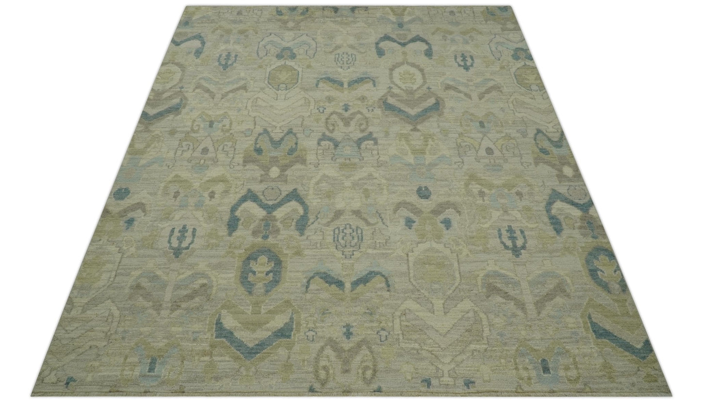 Custom Made Blue And Beige Modern Ikat Design Hand Knotted Wool Area Rug
