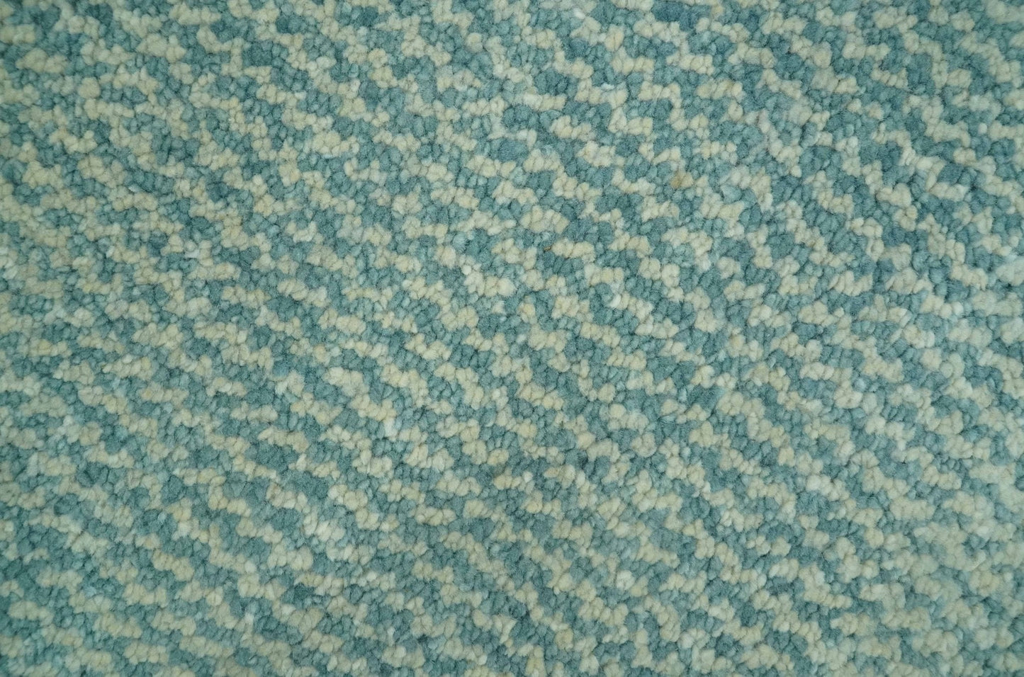 Custom Made Blue and Beige Stripes Design Contemporary Hand Knotted wool Area Rug