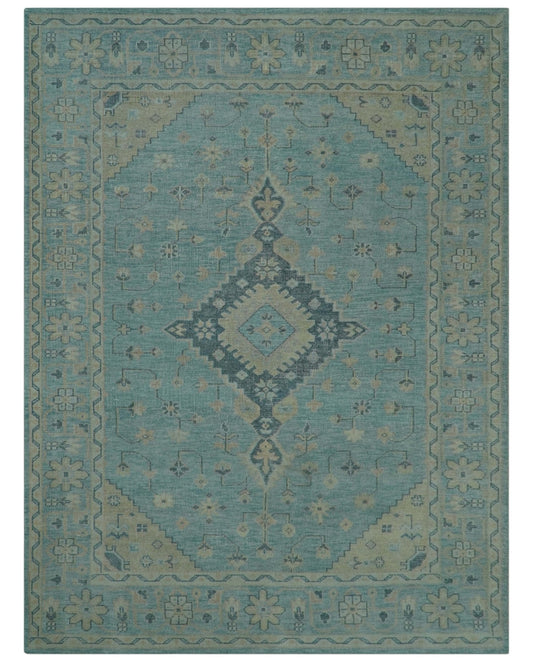 Custom Made Blue And Beige Turkish Design Hand knotted Wool Area Rug
