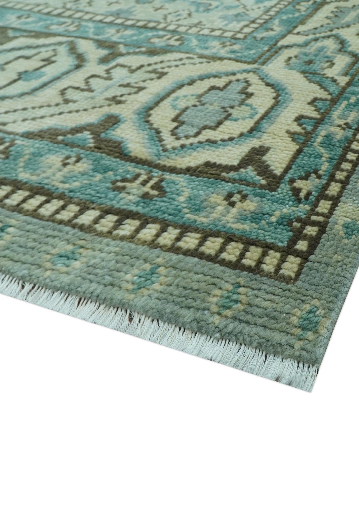 Custom Made Blue And Gray Traditional Medallion Hand Knotted Wool Rug