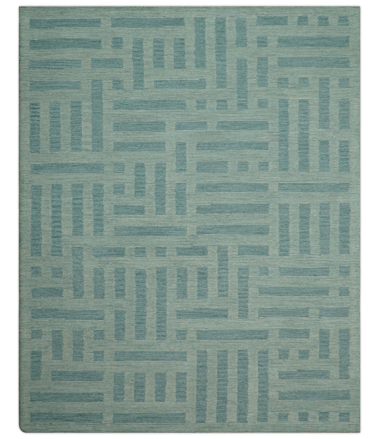 Custom Made Blue And Ivory Modern Abstract Pattern Hand Tufted Wool Area Rug