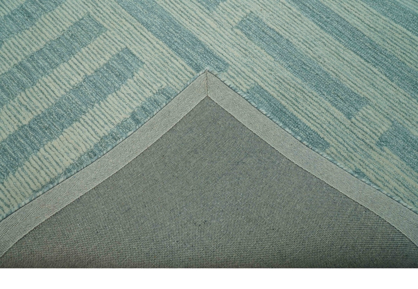 Custom Made Blue And Ivory Modern Abstract Pattern Hand Tufted Wool Area Rug