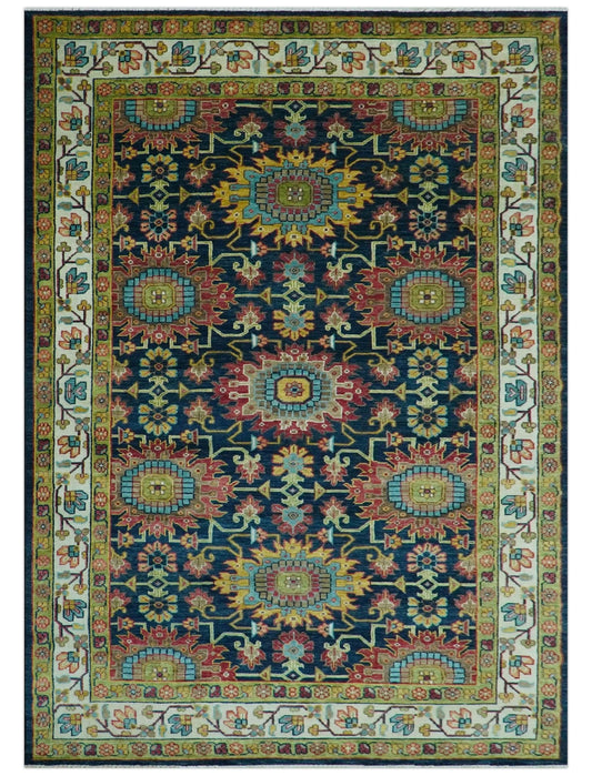 Custom Made Blue And Olive Traditional Medallion Hand Knotted Wool Rug