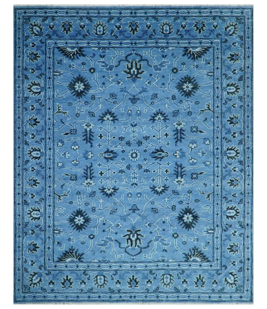 Custom Made Blue Traditional Persian Design Hand Knotted Wool Rug