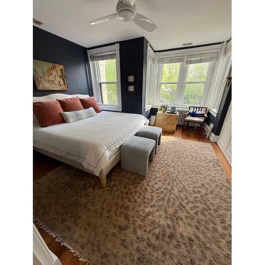 Custom Made Camel and Taupe Modern leopard Design Hand knotted wool area rug