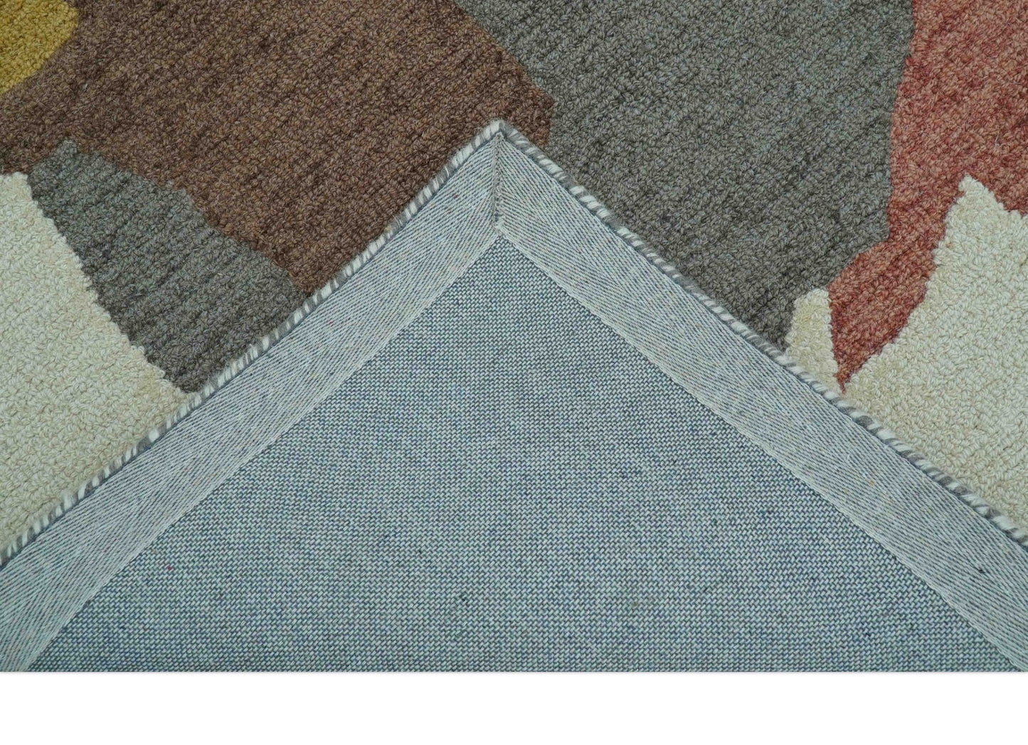 Custom Made Contemporary Abstract Ivory, Yellow And Rust Hand Tufted Wool Area Rug