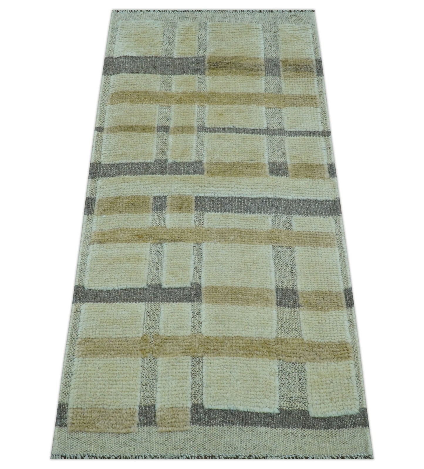 Custom Made Contemporary Design Beige And Gray Hand knotted wool Area Rug