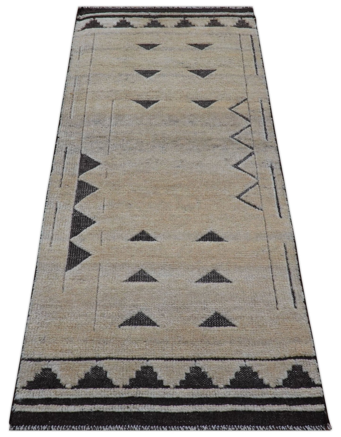 Custom Made Contemporary Design Black And Beige Hand knotted wool Area Rug