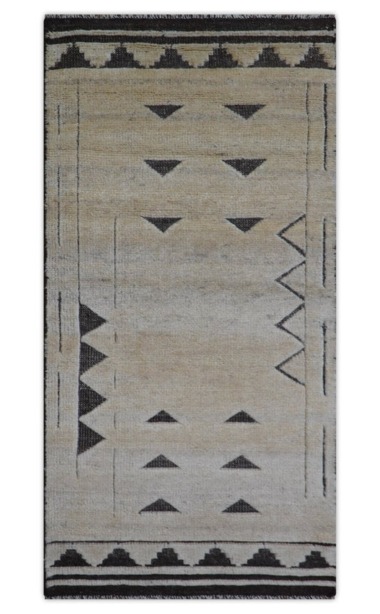 Custom Made Contemporary Design Black And Beige Hand knotted wool Area Rug