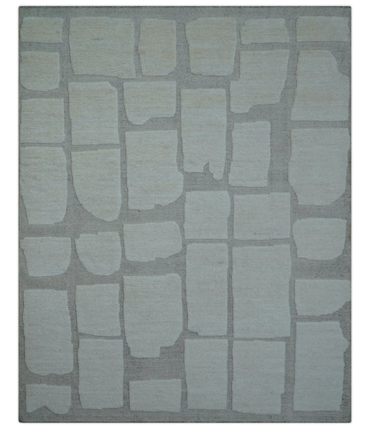 Custom Made Contemporary Gray Hand Knotted Wool Area Rug