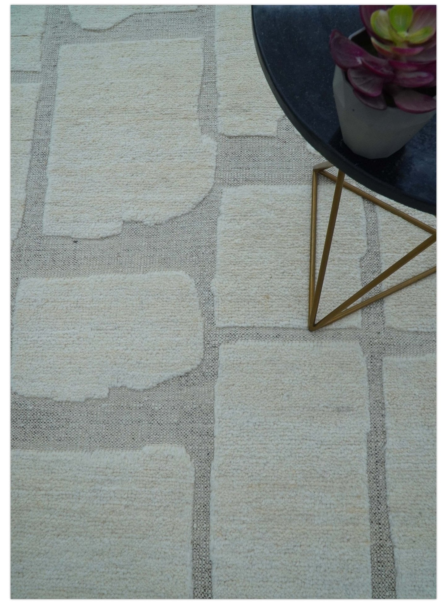 Custom Made Contemporary Gray Hand Knotted Wool Area Rug