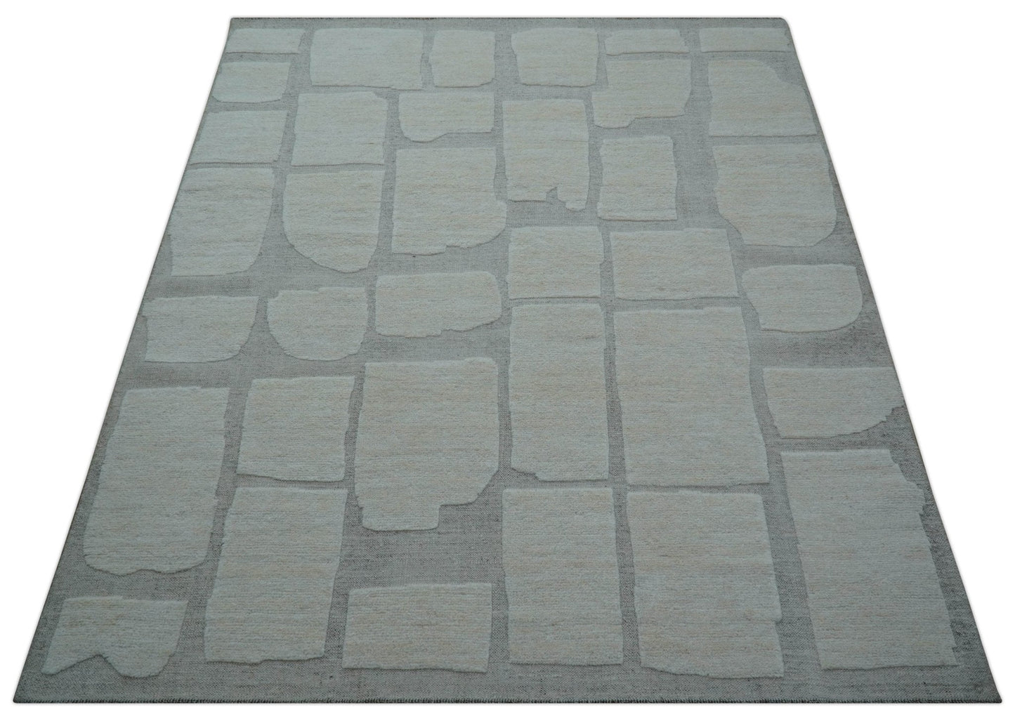 Custom Made Contemporary Gray Hand Knotted Wool Area Rug