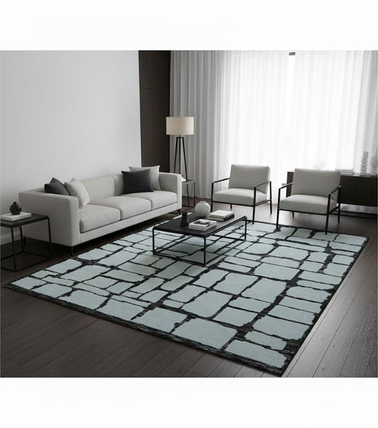 Custom Made Contemporary Ivory And Dark Brown Hand Knotted Wool Rug