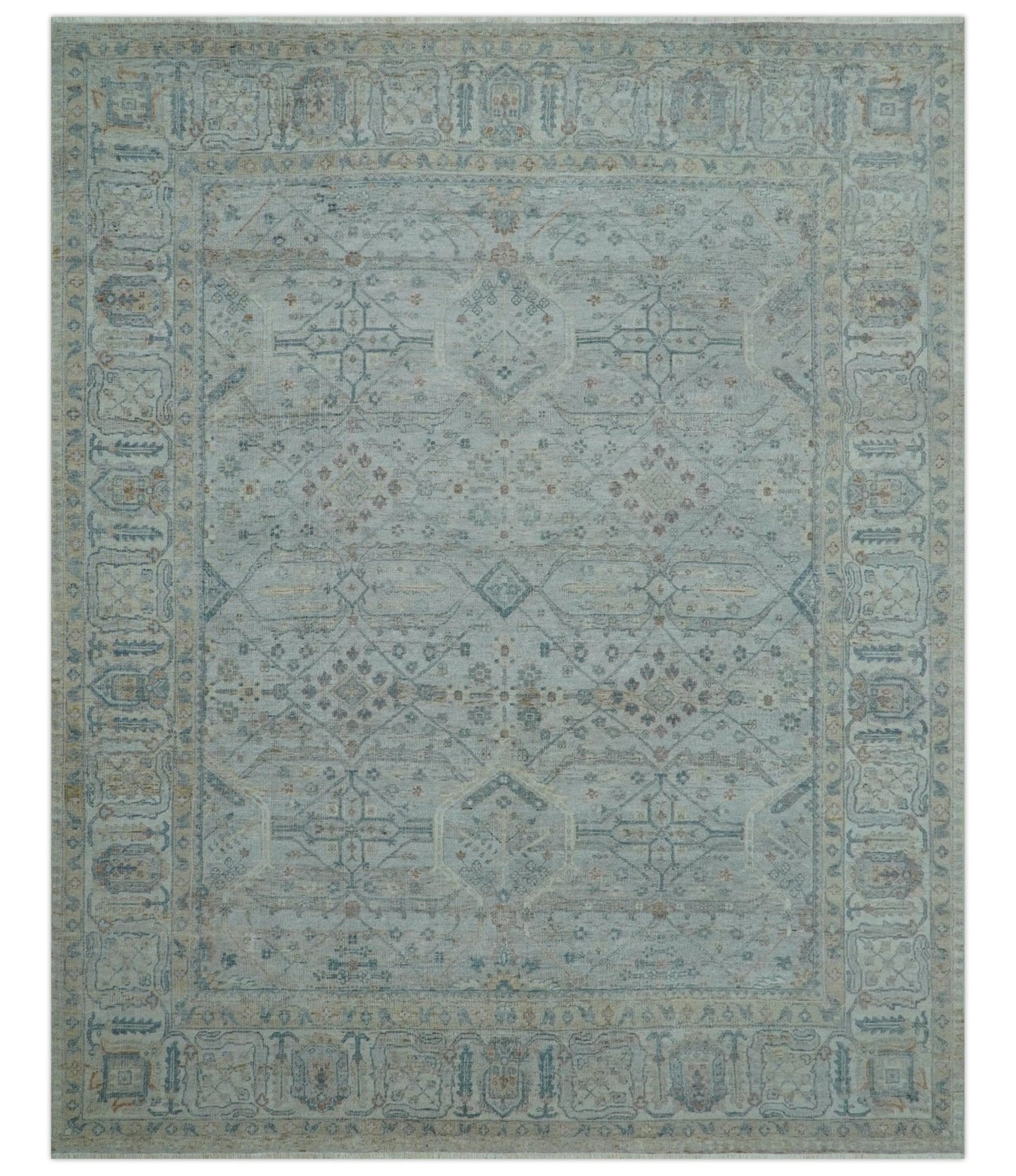 Custom Made Distressed Silver Blue Traditional Hand knotted Wool Area Rug