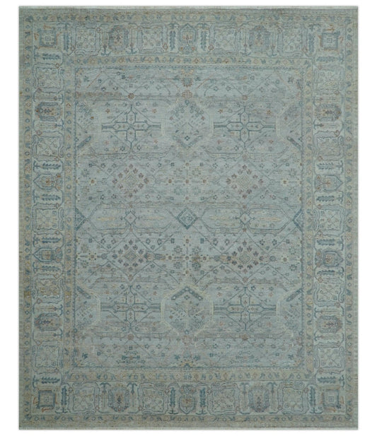 Custom Made Distressed Silver Blue Traditional Hand knotted Wool Area Rug