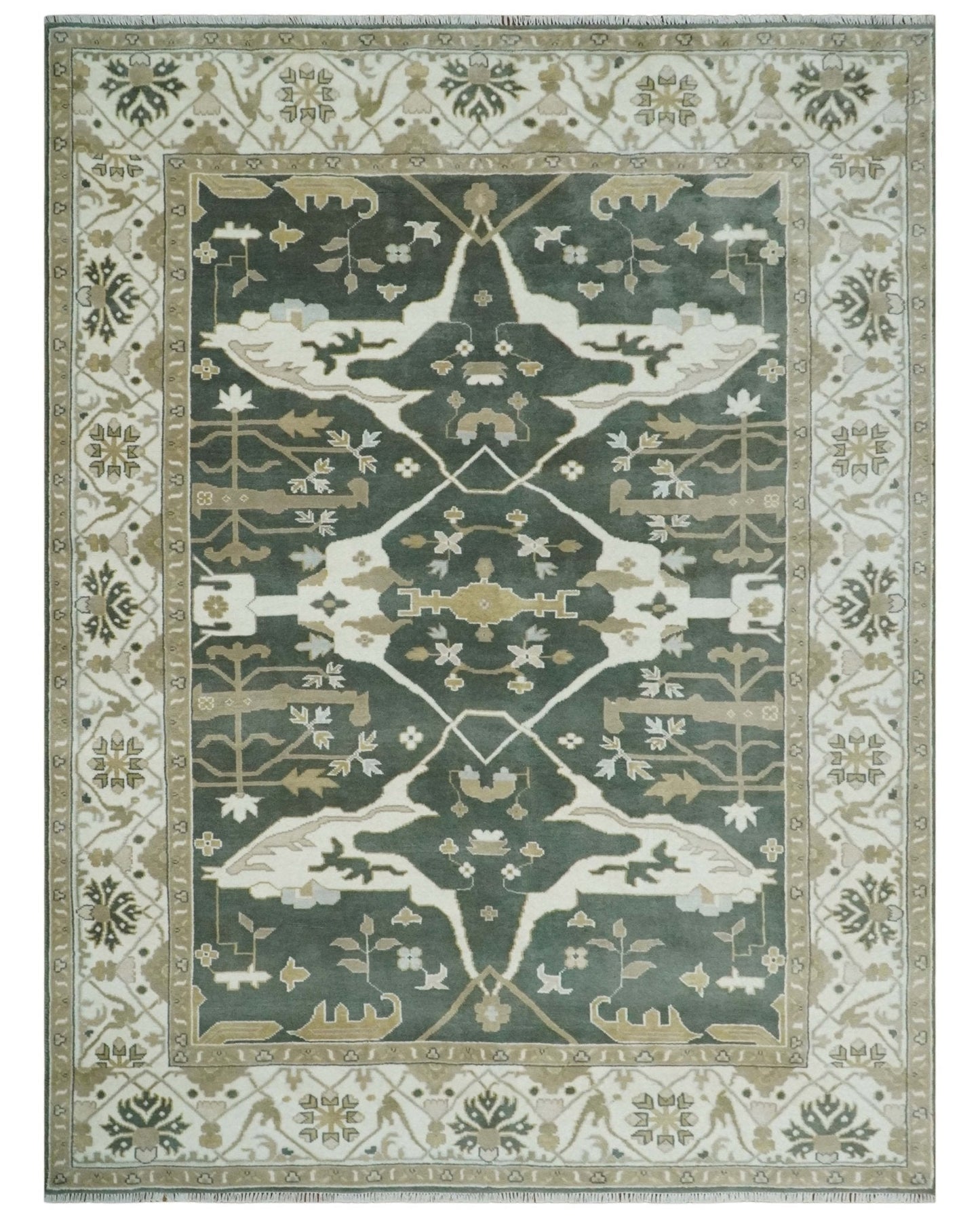 Custom Made Emerald Green Fine Hand knotted Wool Traditional Oushak Area Rug