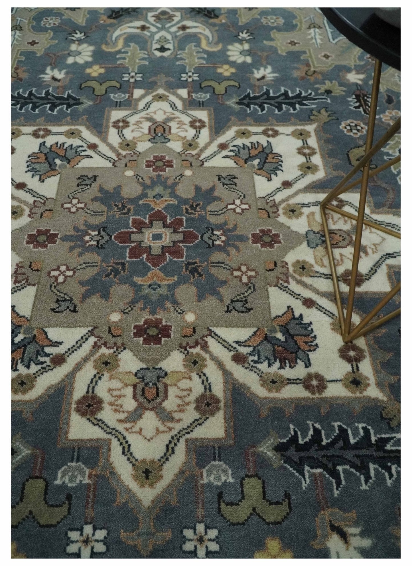Custom Made Fine Knots Hand Knotted Ivory, Taupe and Olive Traditional Wool Rug