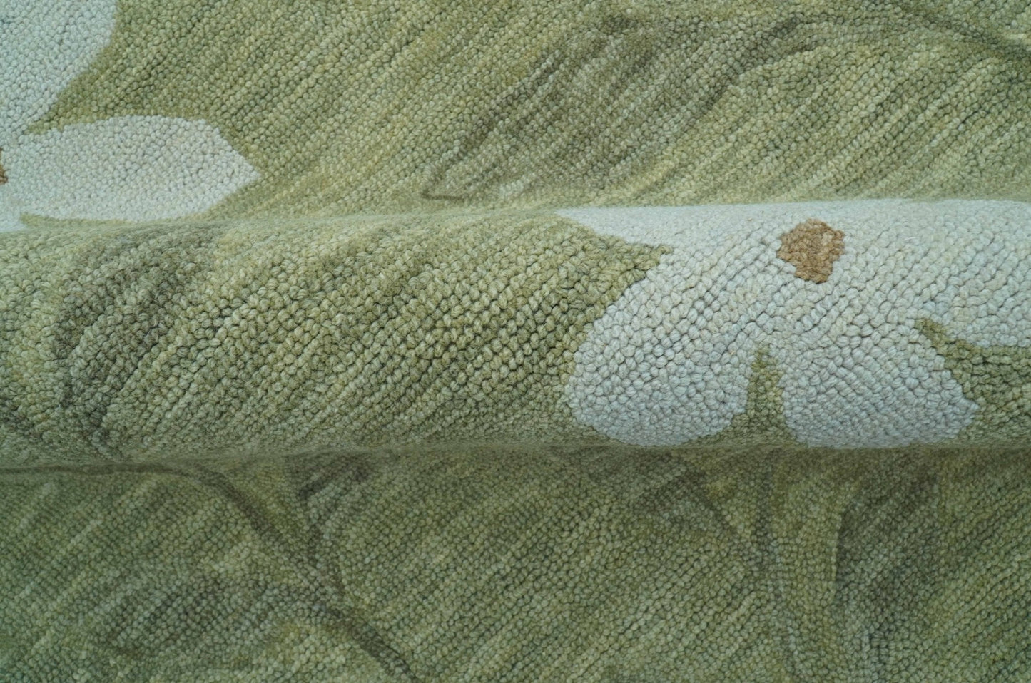 Custom Made Floral Olive Green Hand Tufted Wool Area Rug