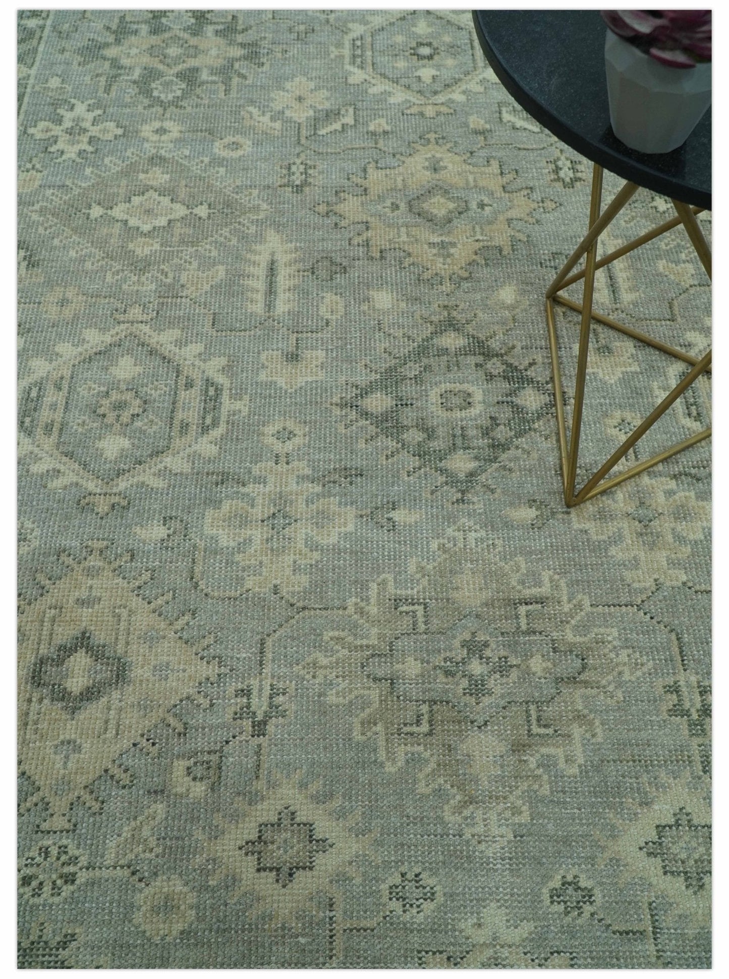 Custom Made Gray And Ivory Traditional Turkish Design Hand knotted Wool Area Rug