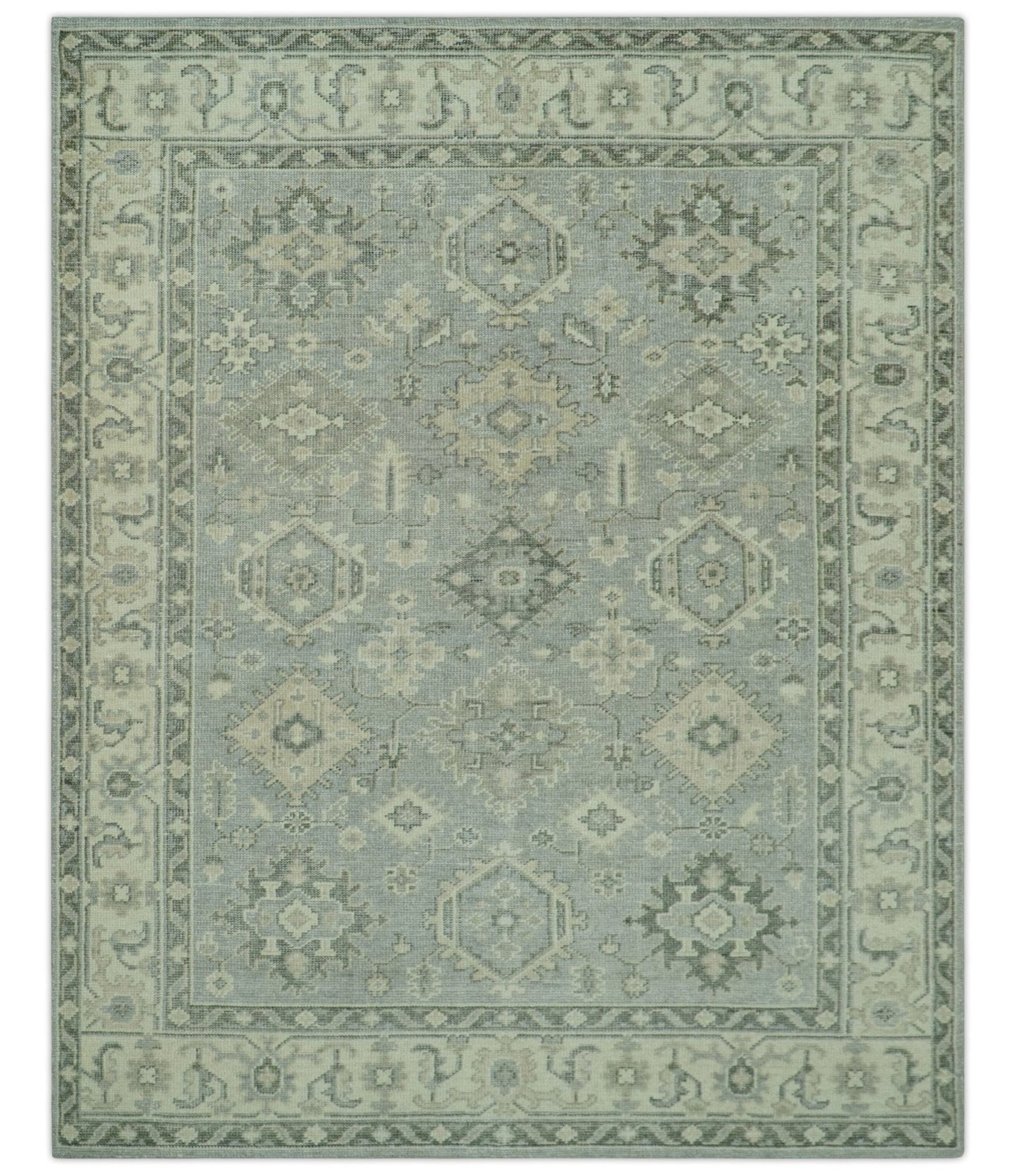 Custom Made Gray And Ivory Traditional Turkish Design Hand knotted Wool Area Rug