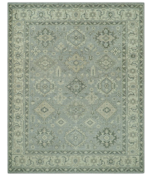 Custom Made Gray And Ivory Traditional Turkish Design Hand knotted Wool Area Rug