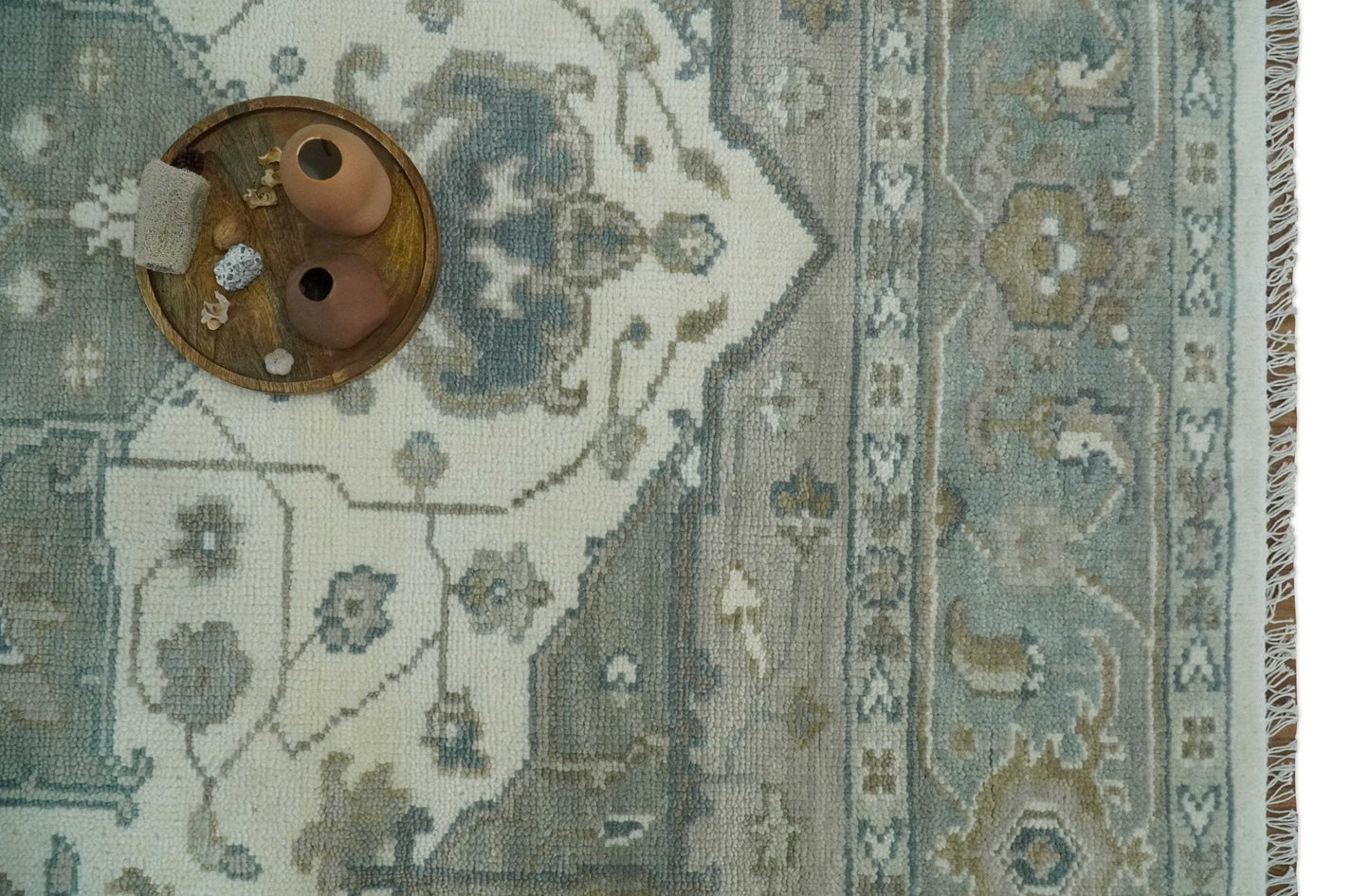 Custom Made Gray, Ivory and Silver Hand knotted Traditional Medallion wool Area Rug