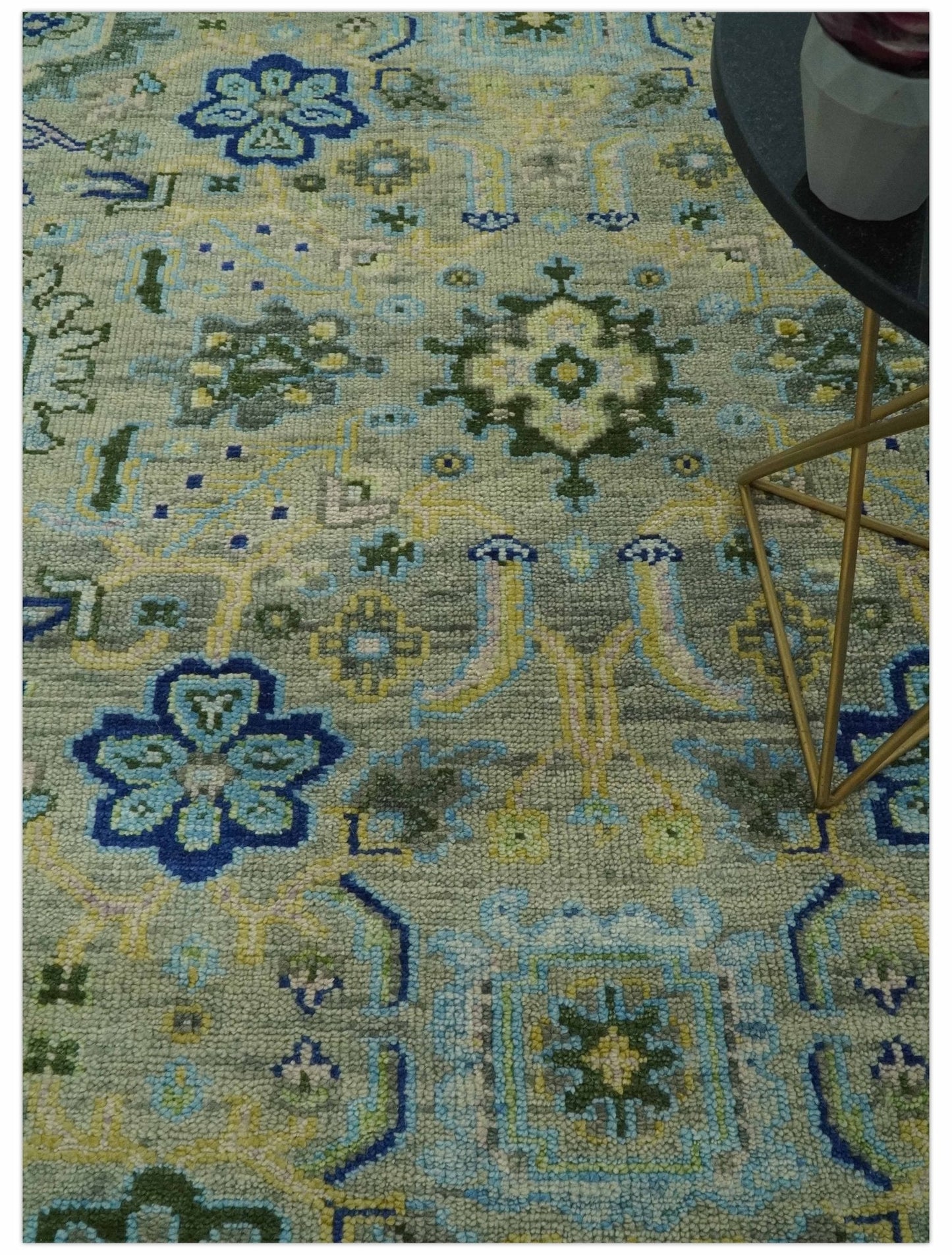 Custom Made Lt. Silver, Grey and Mustard Hand Knotted Traditional Oushak wool area rug