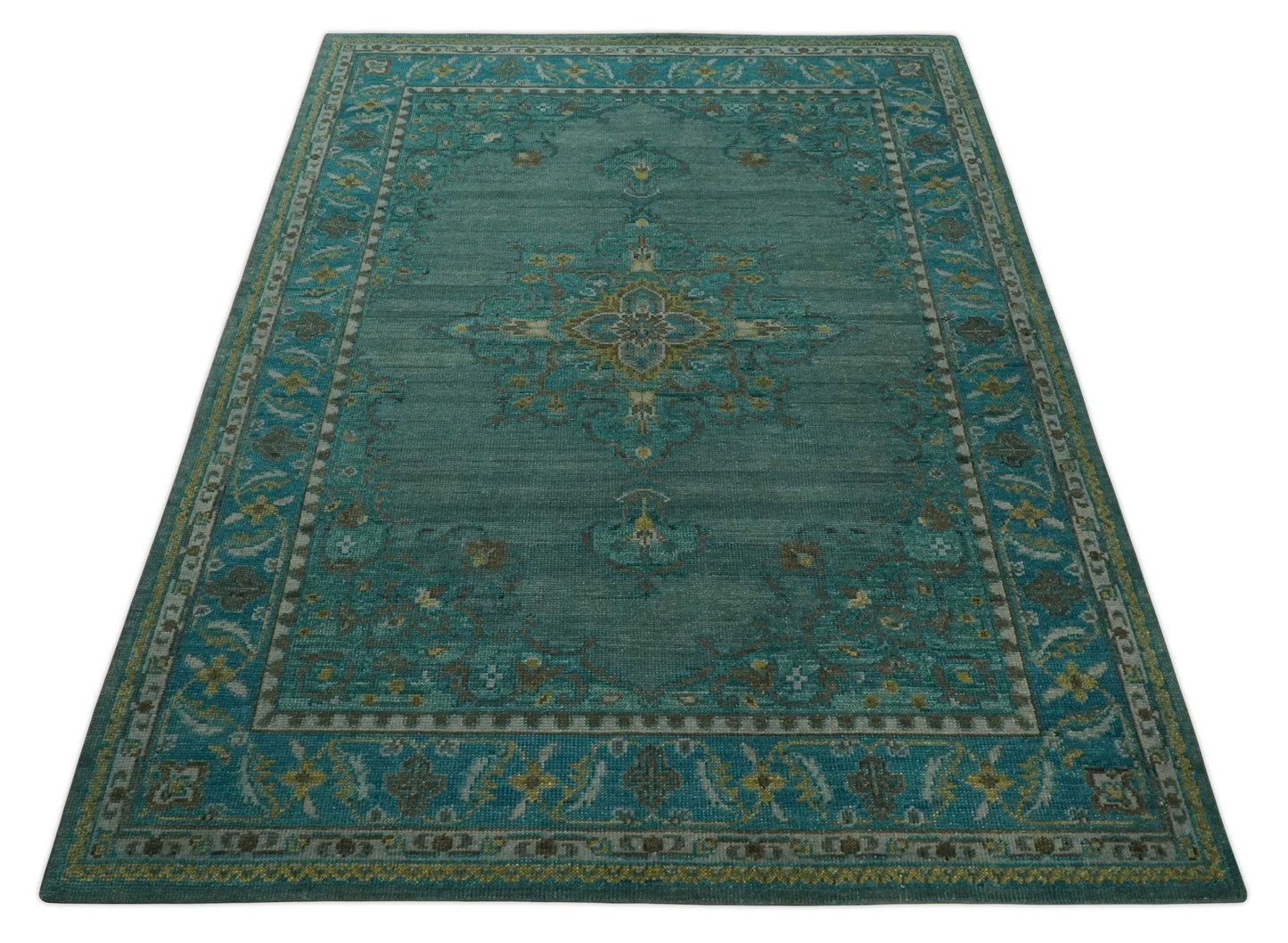Custom Made Green Hand Knotted Antique Style  Multi Size Traditional Wool Rug