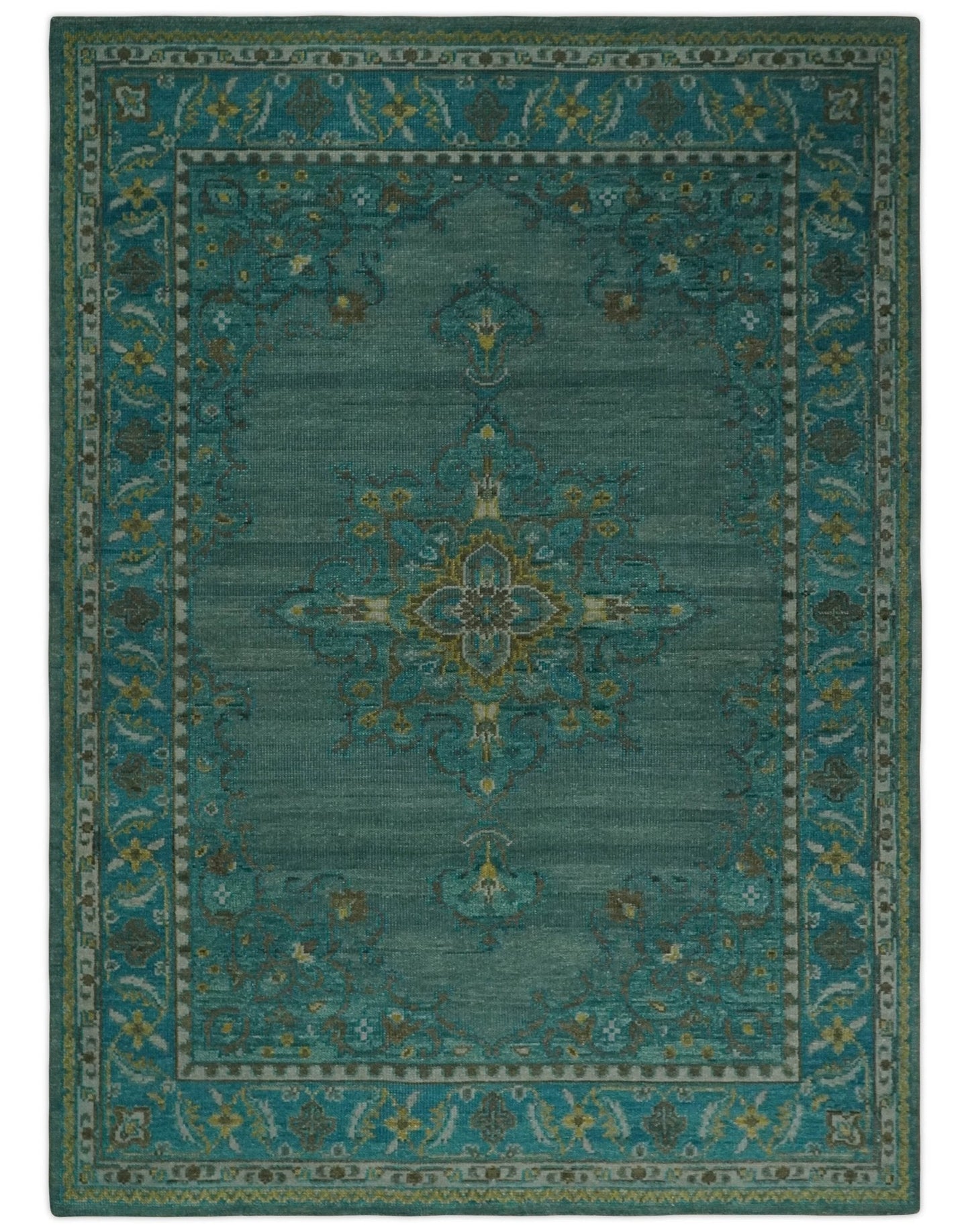 Custom Made Green Hand Knotted Antique Style  Multi Size Traditional Wool Rug