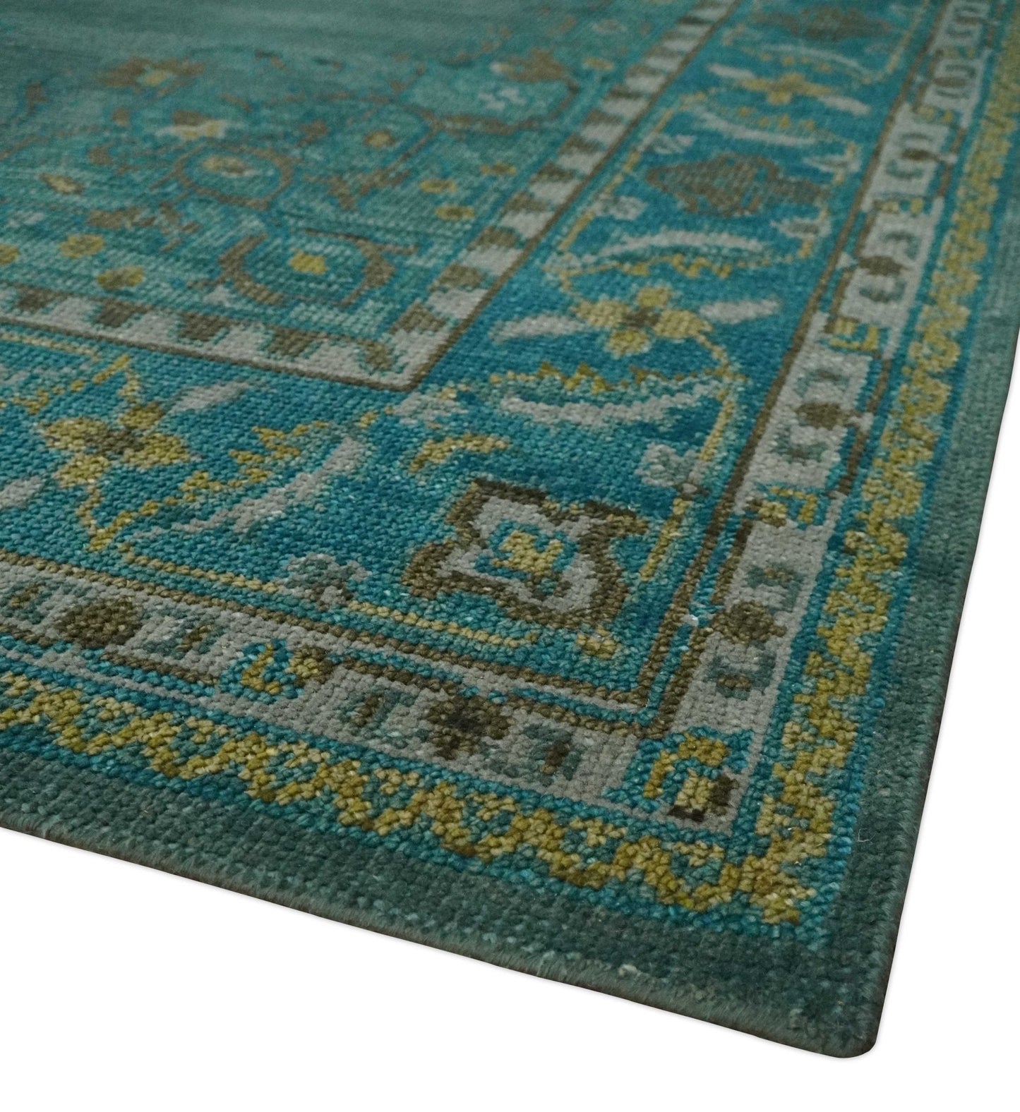Custom Made Green Hand Knotted Antique Style  Multi Size Traditional Wool Rug