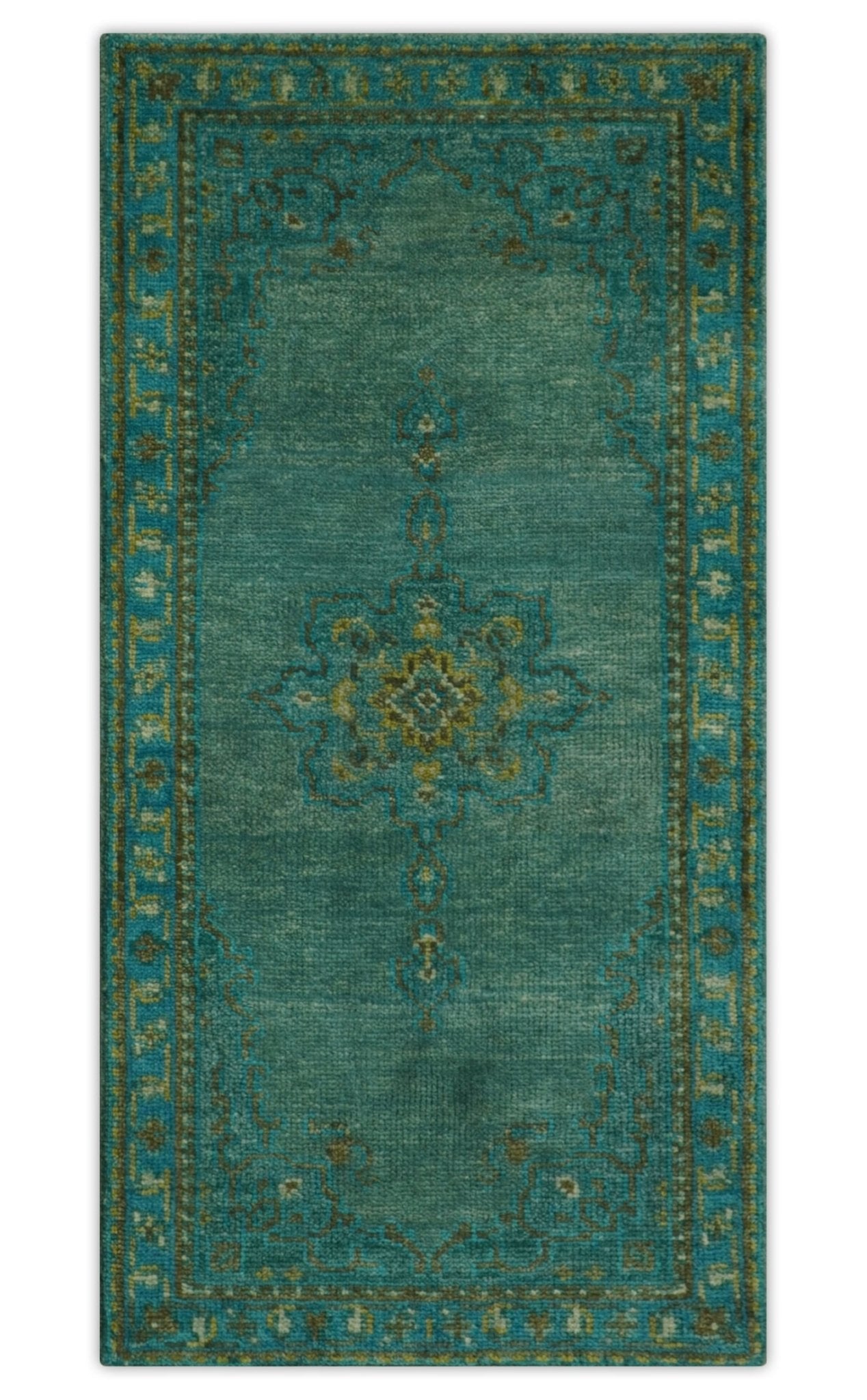 Custom Made Green Hand Knotted Antique Style  Multi Size Traditional Wool Rug