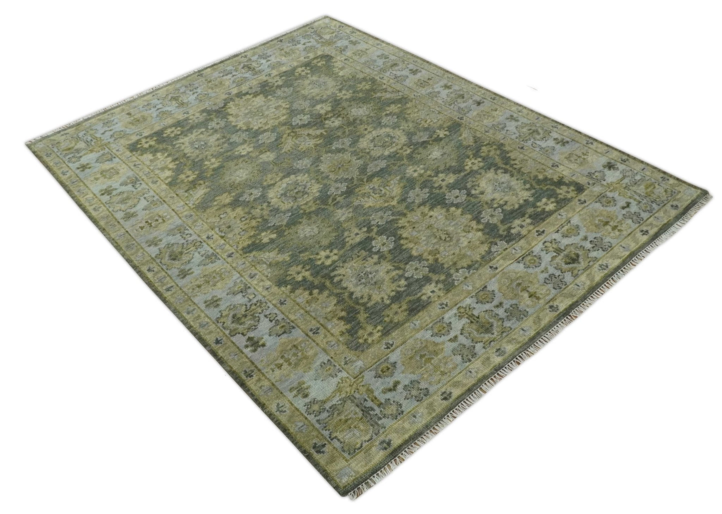 Custom Made Gray, Silver and Olive Hand knotted Traditional Oushak Wool Area Rug