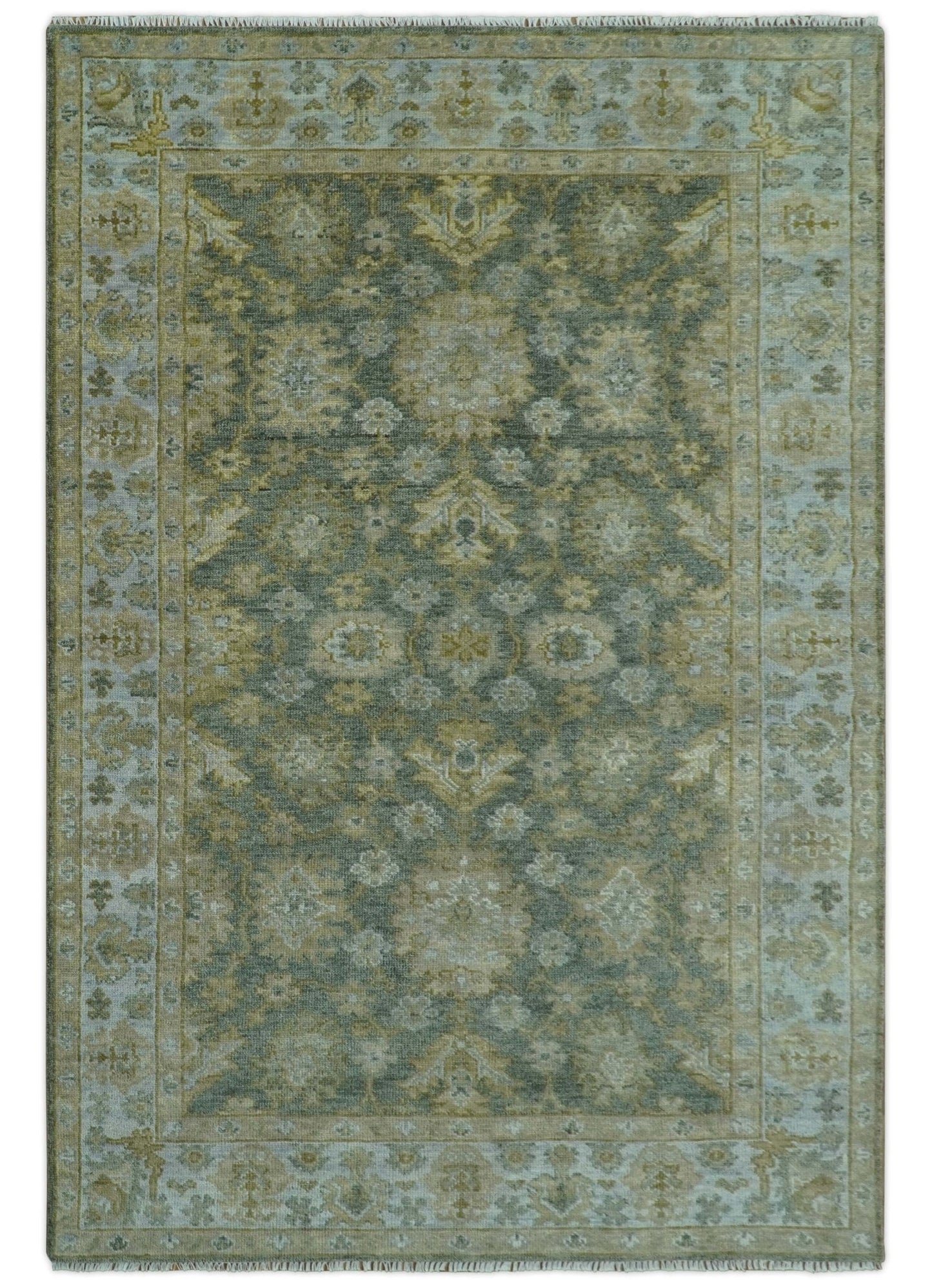Custom Made Gray, Silver and Olive Hand knotted Traditional Oushak Wool Area Rug