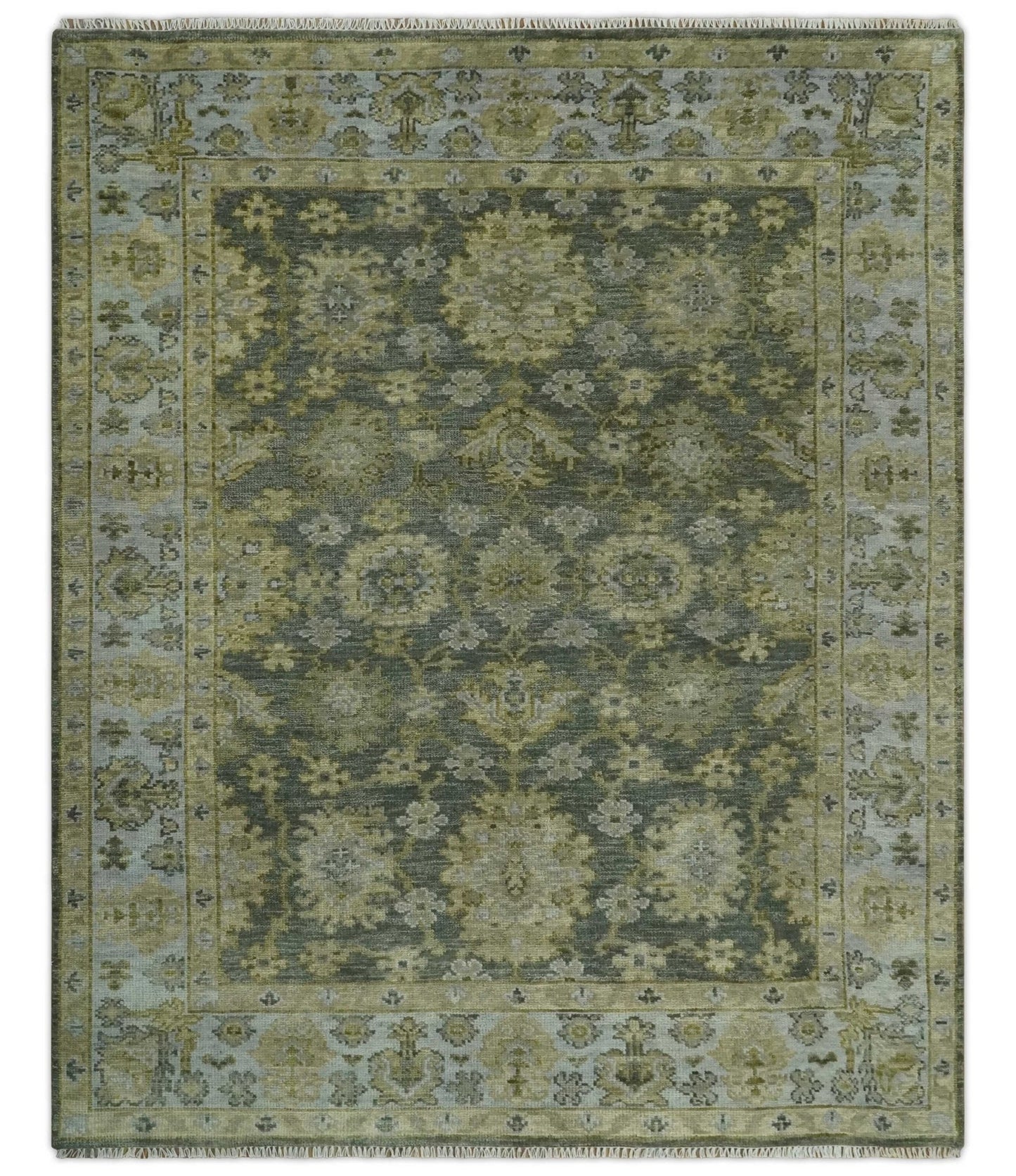 Custom Made Gray, Silver and Olive Hand knotted Traditional Oushak Wool Area Rug