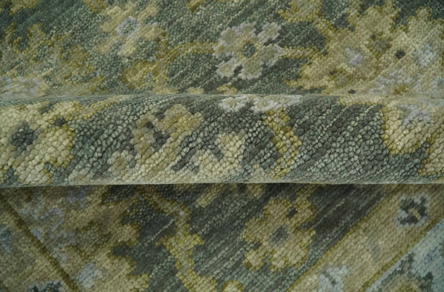 Custom Made Gray, Silver and Olive Hand knotted Traditional Oushak Wool Area Rug