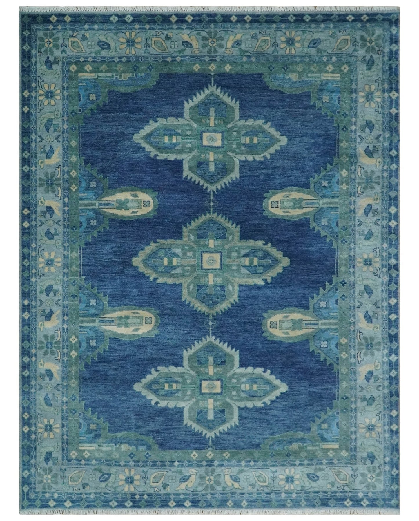Custom Made Hand Knotted Blue and Silver Traditional Antique Style Wool Rug